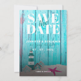 Blue Rustic Wood Beach Wedding Save The Date