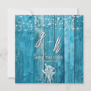 Blue Rustic Wood String Lughts Moda Save the Dates