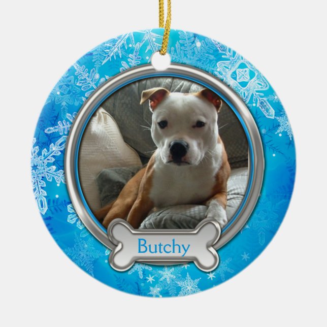 Blue Silver Copos de nieve Foto Ornamento de Navid (Frente)