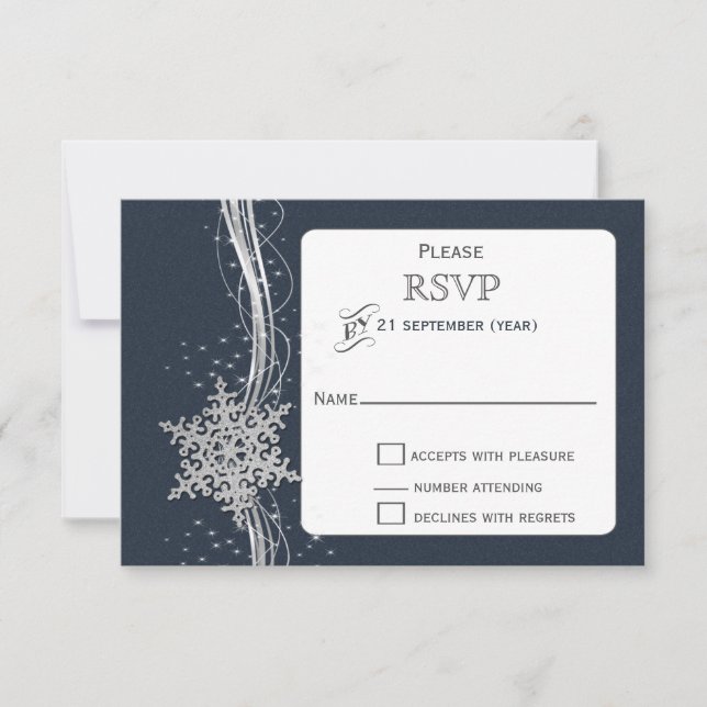 Blue Silver Snowflakes Wind Wedding RSVP (Anverso)