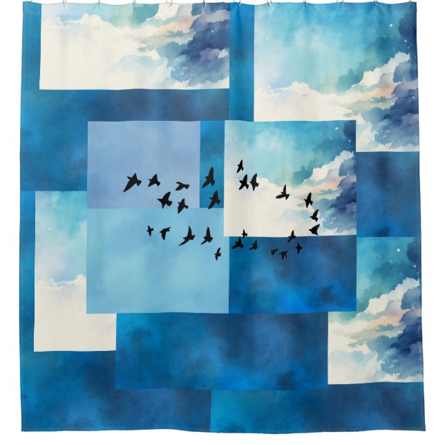 Blue Sky Birds Diseño Cortinas de Ducha (Anverso)