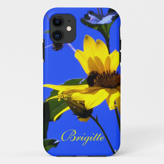 Blue Sky, Sunflowers N Bees iPhone 5 funda (Reverso)