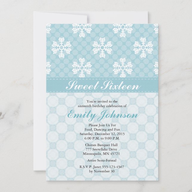Blue Snowflake Dieciséis Invitaciones (Anverso)