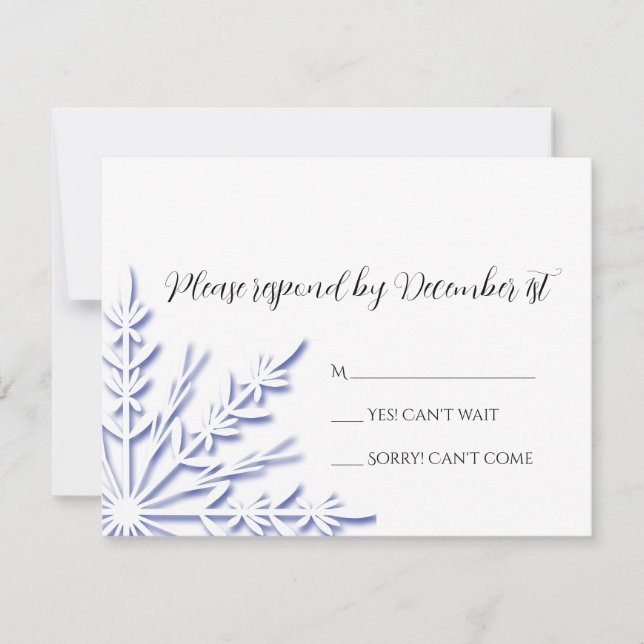 Blue Snowflake on White Wind Wedding RSVP (Anverso)