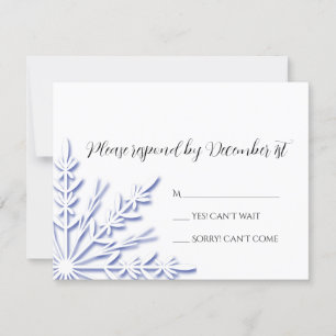 Blue Snowflake on White Wind Wedding RSVP
