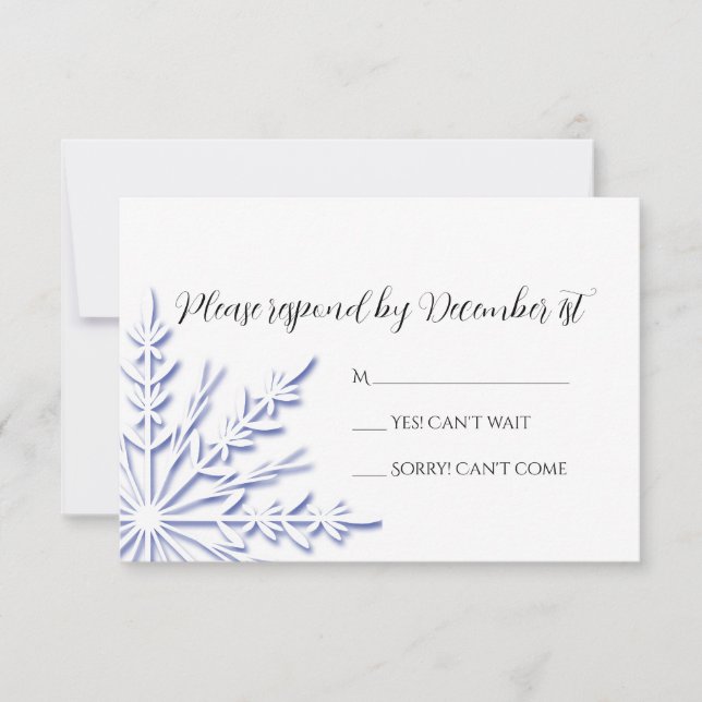 Blue Snowflake on White Wind Wedding RSVP (Anverso)