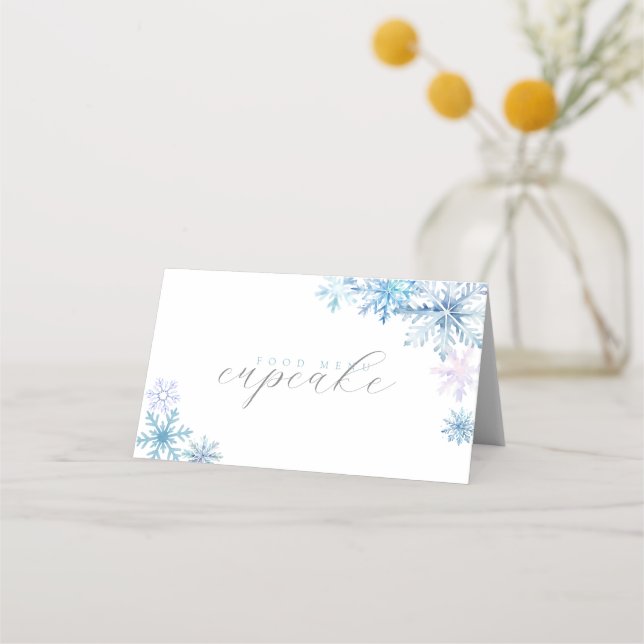 Blue Snowflake Tent Menu Card — Winter First Birth (Anverso)