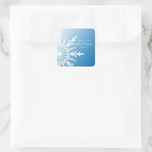 Blue Snowflake Winter Wedding Gracias Etiqueta De  (Bolso)