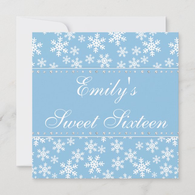 Blue Snowflakes Diamond Sweet 16 invitaciones (Anverso)