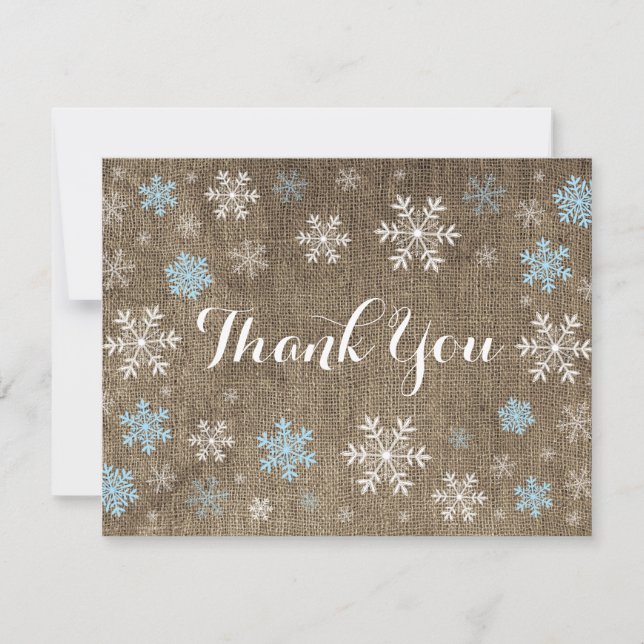 Blue Snowflakes Winlap Burlap Tarjeta de agradecim (Anverso)