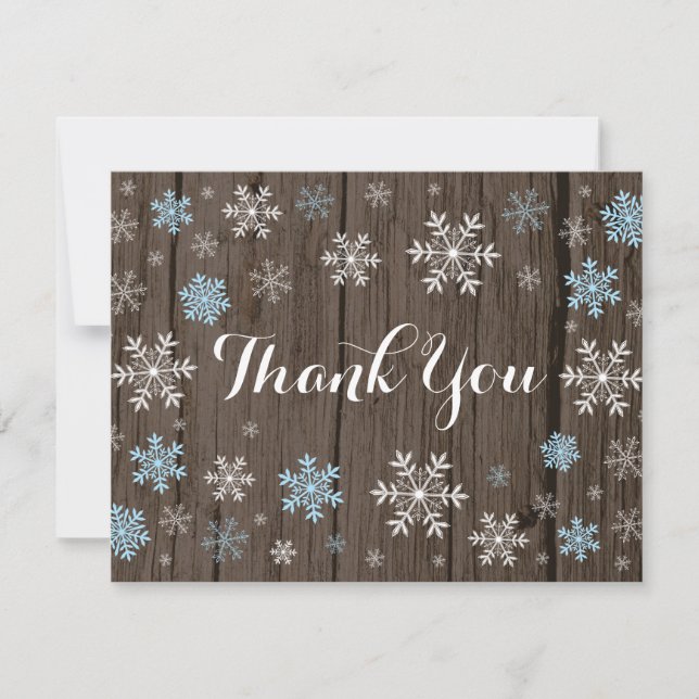 Blue Snowflakes Winter Rustic Wood Tarjeta de agra (Anverso)