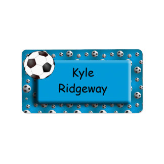 Blue Soccer Ball - Etiqueta de nombre escolar para