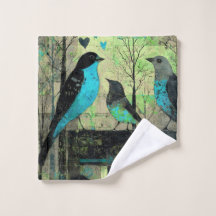 Blue Songbirds Perched On Vintage Piano
