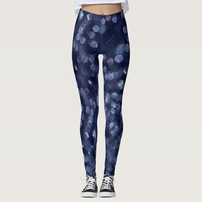 Blue Sparkle Bokeh Luces Leggings (Anverso)