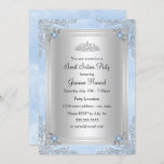 Blue Sparkle Jewel & Tiara Sweet 16 Invitación<br><div class="desc">Dulce Dieciséis Invitaciones. Diseño giratorio plateado y joyas azules de bonito. Azul y plata. Personalizar con sus propios detalles. ¡Por favor,  ten en cuenta todas las imágenes planas! ¡No tienen joyas de verdad!</div>