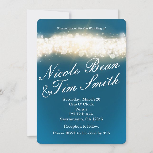 Blue Sparkle Lights Sky Blast Wedding Invitaciones (Anverso)