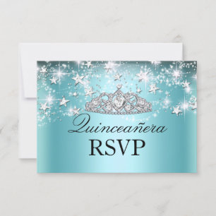 Blue Sparkle Tiara & Stars Quinceanera RSVP