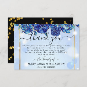 Blue Sparkly Elegly Funeral Comida Gracias Tarjeta