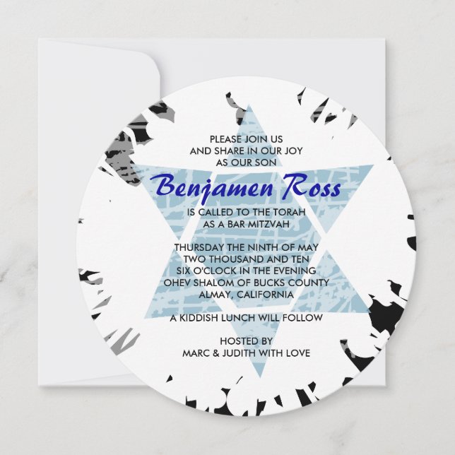 Blue Splatter Star Bar Bat Mitzvah Invitación (Anverso)