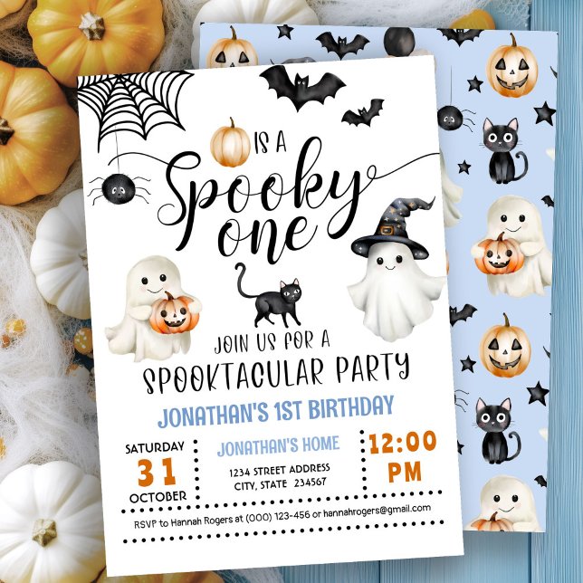 Blue Spooky ONE 1er cumpleaños Ghosts Invitación (Subido por el creador)