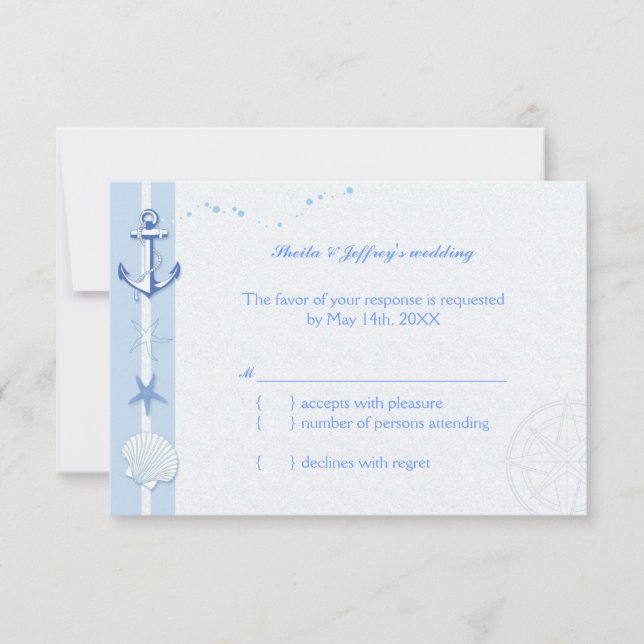 Blue Starfish & Anchor Nautical Wedding RSVP (Anverso)