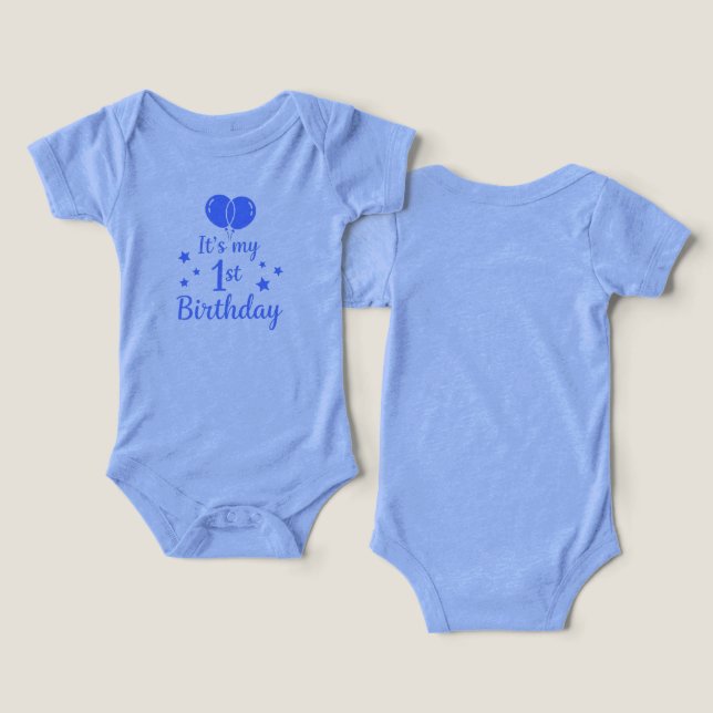 Blue Stars "It's My 1st Birthday" Baby Bodysuit (Diseño Anverso y Reverso)