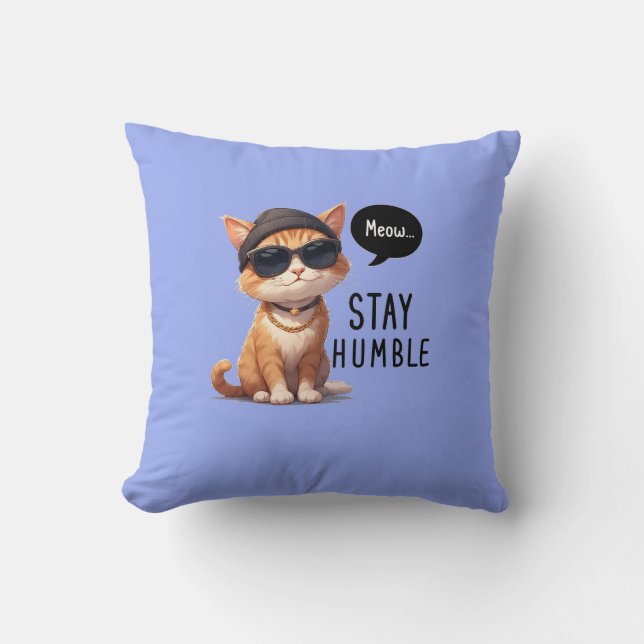 Blue Stay Humble Hipster cat Cojín decorativo (Anverso)