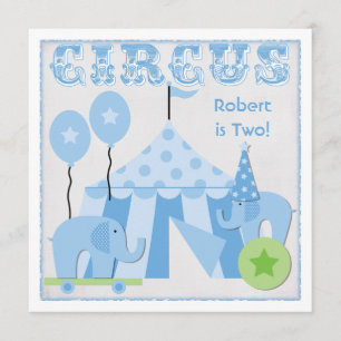 Blue Step Right Up Circus Birthday Invitaciones