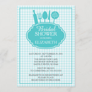 Blue Stock the Kitchen Bridal Shower Invitación