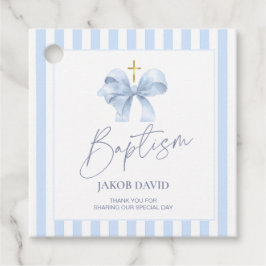 Blue Striped Bow Baptism Gracias Etiqueta De Favor
