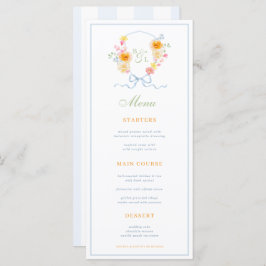 Blue Stripes & Floral Crest Spring Wedding Menu