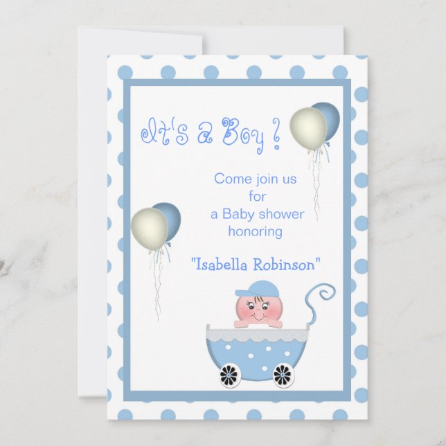 "Blue Stroller": Invitaciones a la ducha para bebé (Anverso)