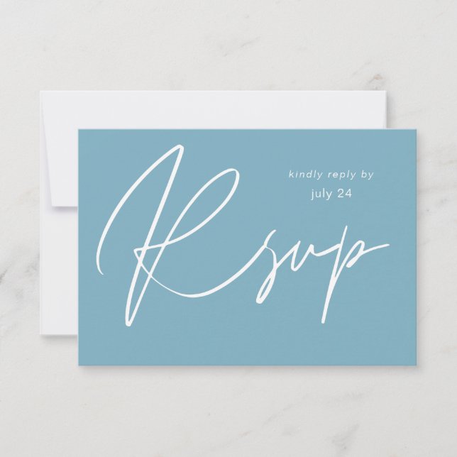 Blue Summer MOD Calligraphy w Meal RSVP Card (Anverso)