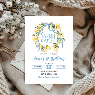 Blue Sweet One Boy First Birthday Invitación