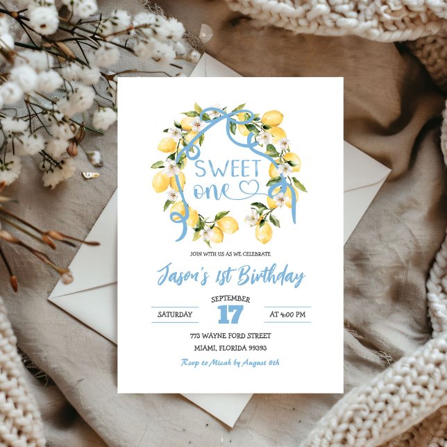 Blue Sweet One Boy First Birthday Invitación (Subido por el creador)