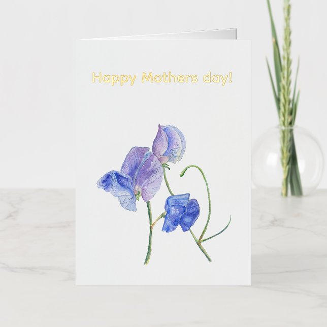 blue sweet pea flower watercolor Happy Mothers day (Anverso)