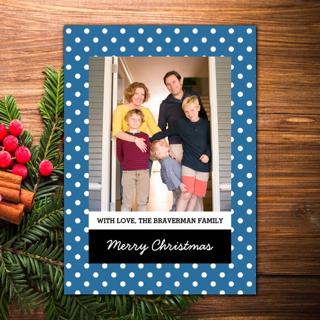 Blue Sweet Polka Dot Holiday Tarjeta plana (Blue Sweet Polka Dot Holiday Photo Card)