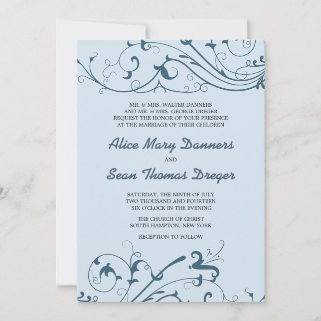 Blue Swirls - invitaciones a la boda (Anverso)