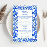 Blue Talavera Menú boda de azulejos españoles vint<br><div class="desc">Blue Azulejo Talavera vintage azulejos mexicanos elegantes carta de bodas ,  colores vivos boda menú decoración de la recepción de bodas personalizada</div>