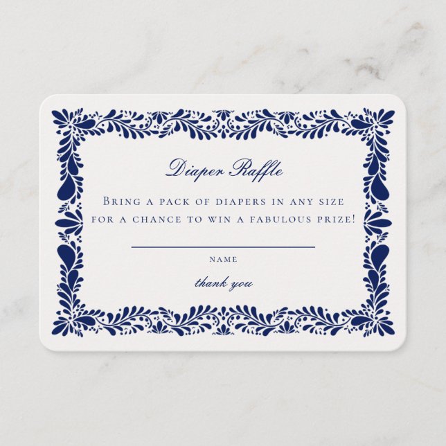 Blue Talavera Tile Diaper Invitación a Raffle Inse (Anverso)