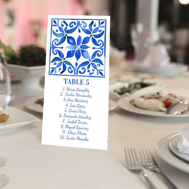 Blue Talavera Vintage número de tabla boda mexican (Blue and white Talavera Vintage Mexican wedding table number cards personalized reception decor)