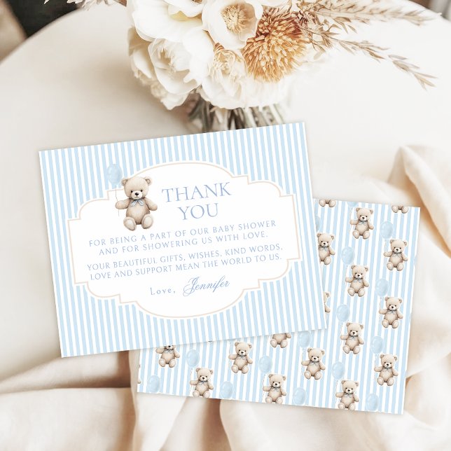 Blue Teddy Bear Baby Boy Shower Thank You Card (Subido por el creador)