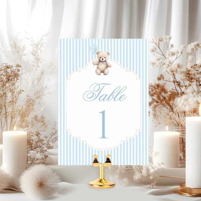 Blue Teddy Bear Bow Balloon Baby Boy Table Number (Subido por el creador)