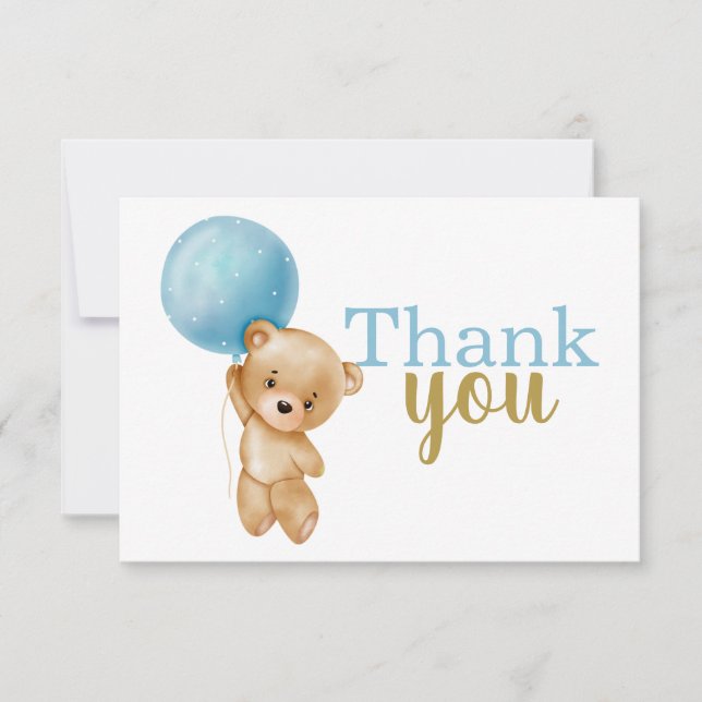 Blue Teddy Bear Boy Gracias Tarjeta de Nota (Anverso)