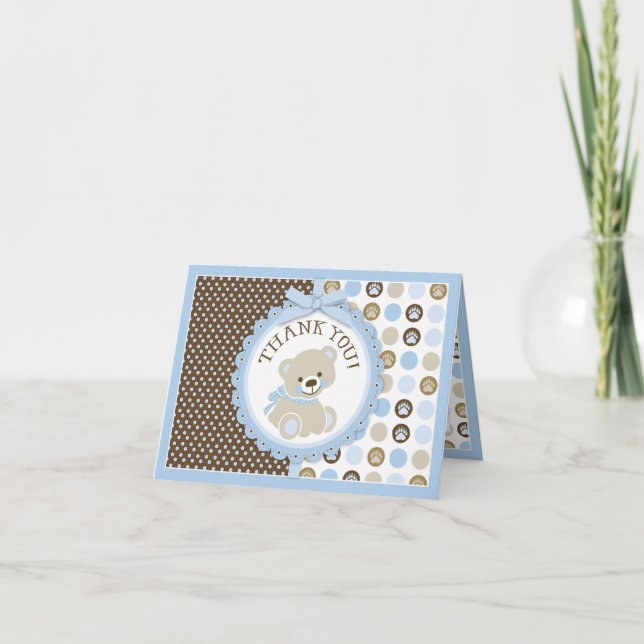 Blue Teddy Bear Polka Dots Gracias Tarjeta (Anverso)