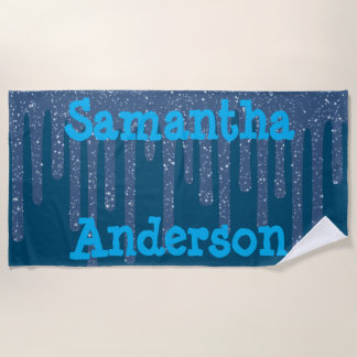 Blue Text Sparkly Wax Toalla de playa personalizad