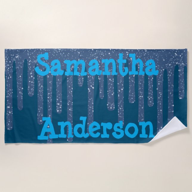 Blue Text Sparkly Wax Toalla de playa personalizad (Anverso)