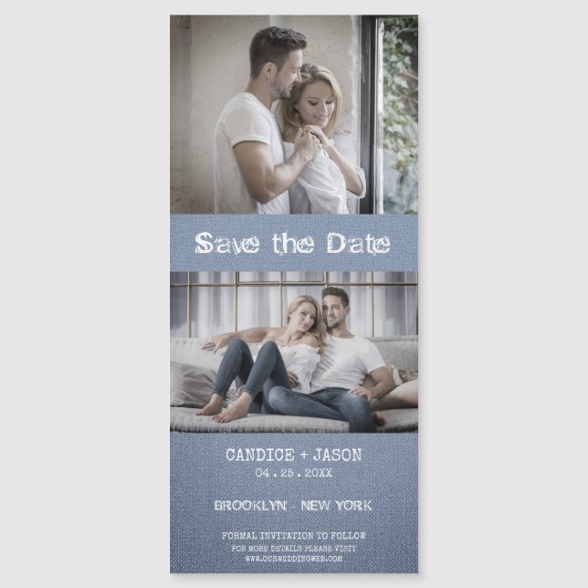 Blue Textile Texture Engaged Romantic Couple (Anverso)