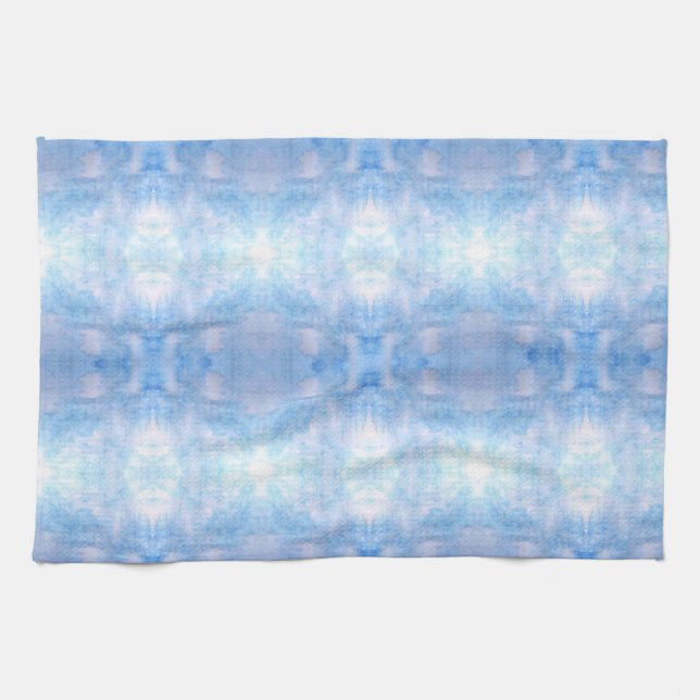 Blue Tie-Dye Watercolor Geométrica KItchen Toalla (Horizontal)