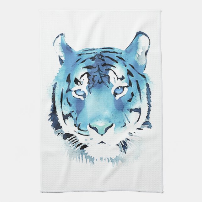 Blue Tiger Watercolor Animal Kitchen Toalla (Vertical)